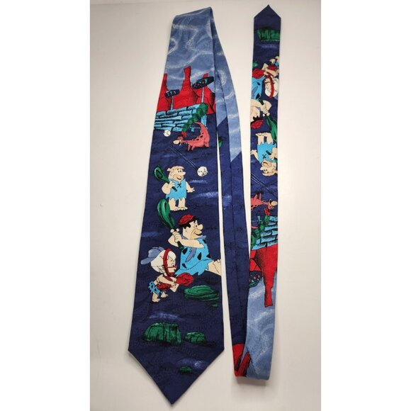 Vintage 58" Hanna Barbera The Flinstones Men's Tie Hand Made In Italy Baseball - Picture 1 of 8
